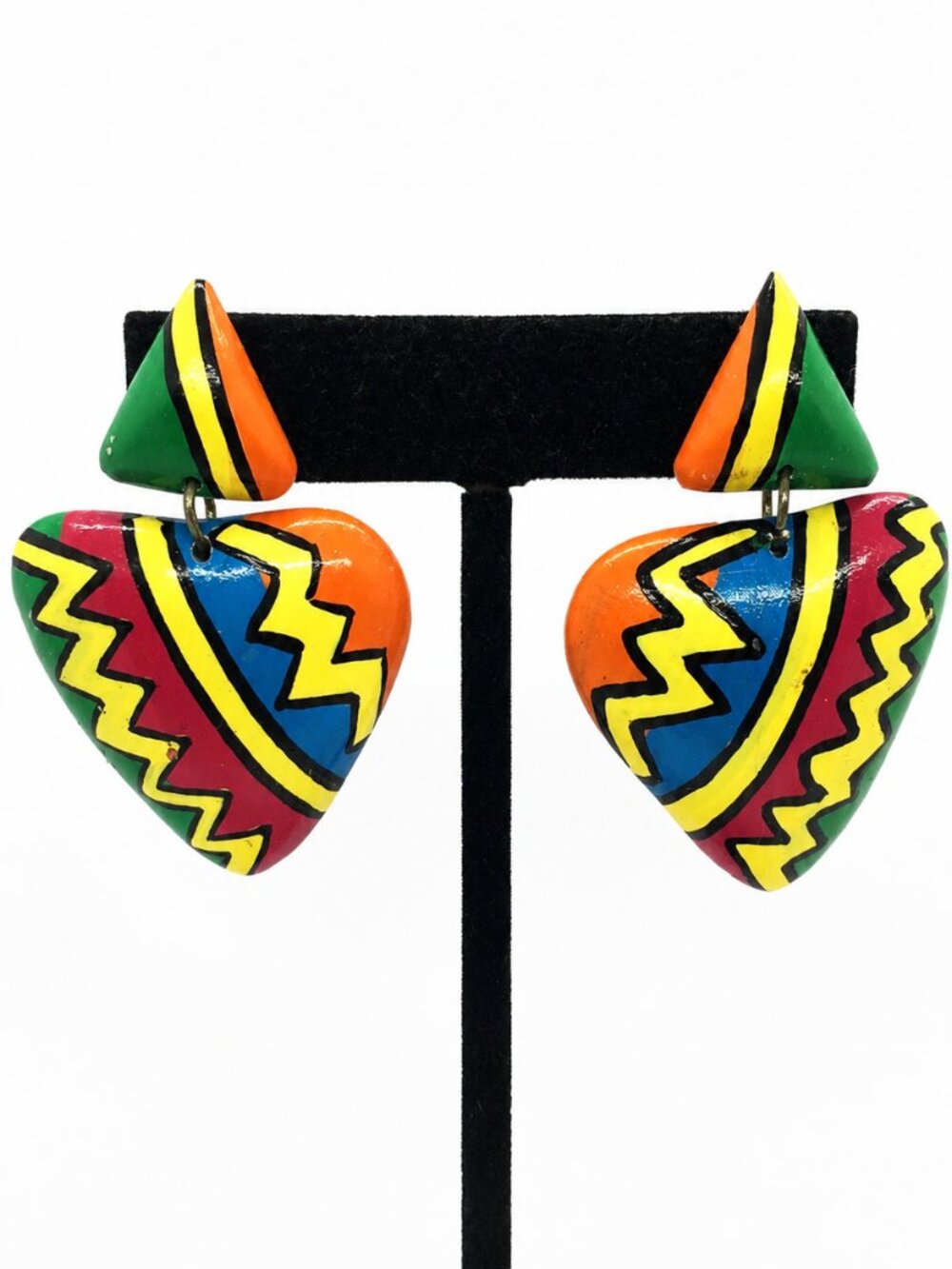 VINTAGE WOOD EARRINGS 90s Hip Hop Geometric Colorblock Memphis Statement